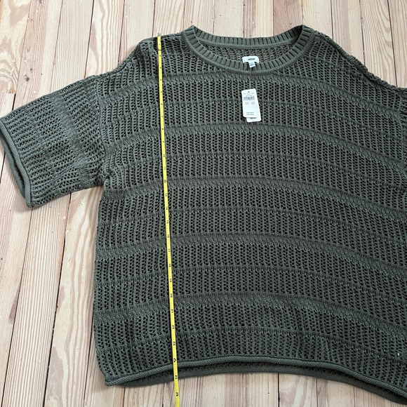 Aerie Crochet Oversized Open Knit Sweater Green Short Sleeve Crew Women's Medium - Picture 6 of 7
